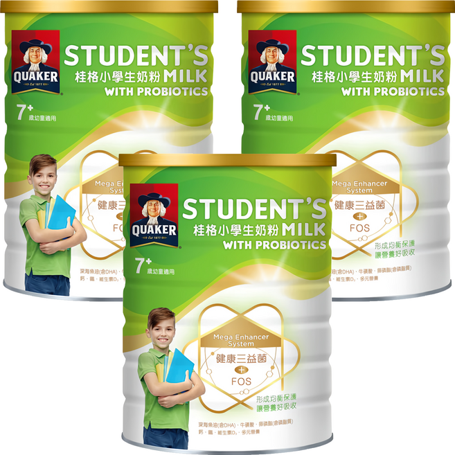 QUAKER 桂格 小學生奶粉三益菌配方, 1.5kg, 1入, 3罐