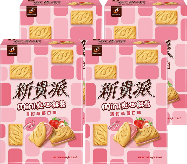 77 新貴派 mini夾心餅乾 清甜草莓口味, 49.6g, 4個