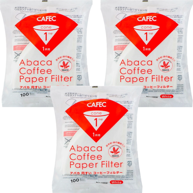CAFEC 麻纖維錐形濾紙 AC1-100W 白色 1~2杯份, 100張, 3包