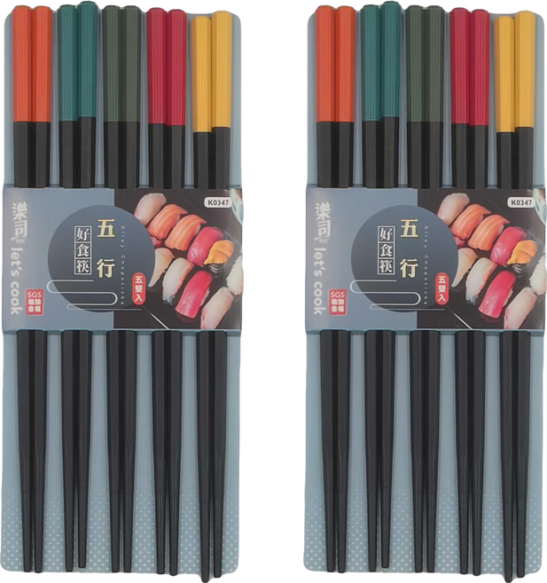 樂司廚品 五行合金筷, 黑色, 5雙筷子, 2組