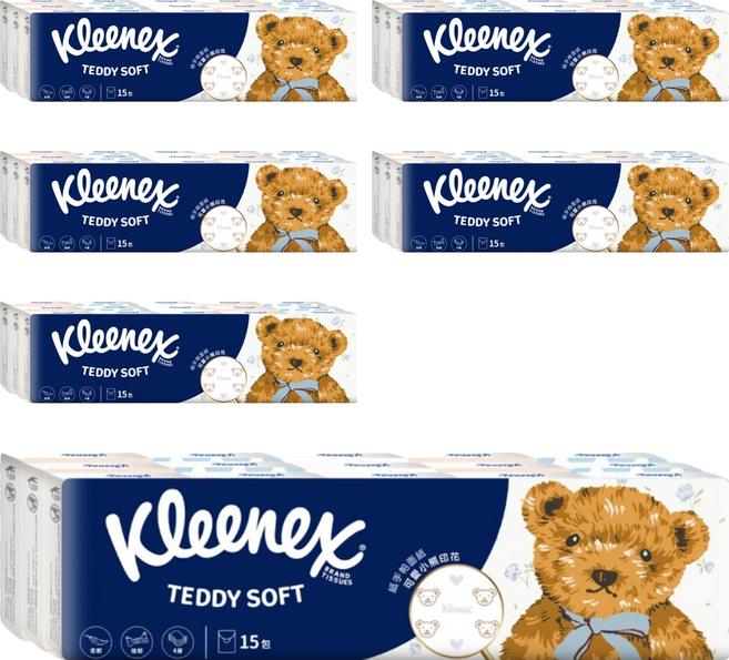 Kleenex 舒潔 Teddy Soft 小熊印花紙手帕面紙 7抽 87127, 6套, 15個裝