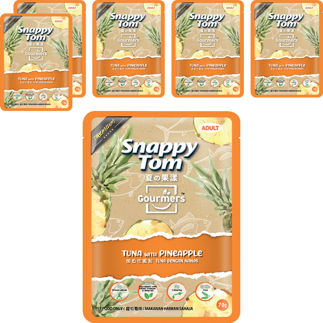 Snappy Tom 幸福貓 夏的果漾 無穀貓餐包, 70g, 6個, 鮪魚+鳳梨