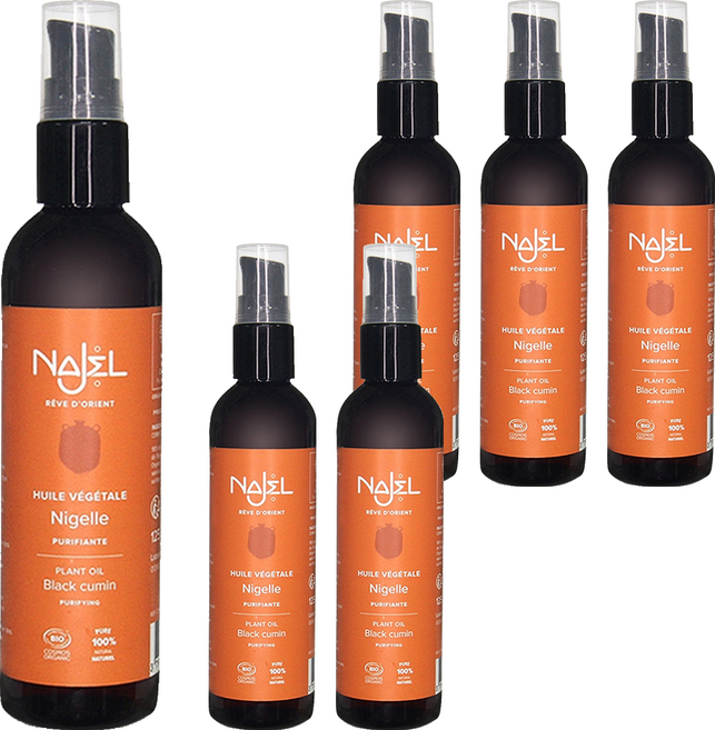 NAJEL 有機黑種籽草按摩護理油 身體 + 頭髮用, 125ml, 6瓶