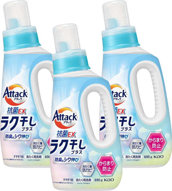 Attack 一匙靈 強效洗衣精 速乾除臭除皺, 690g, 3個