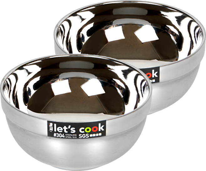 let's cook 樂司廚品 樂司不鏽鋼雙層隔熱碗 16cm, 銀色, 2個