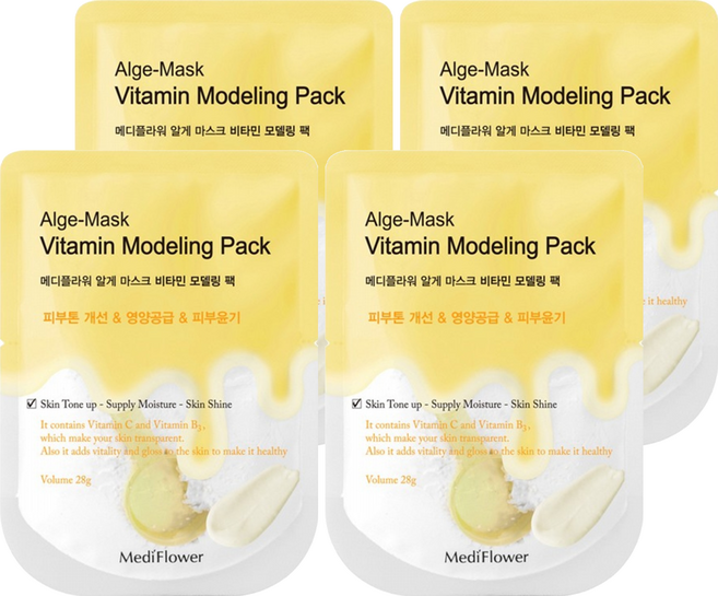 MediFlower 台灣公司貨 SPA海藻軟膜 黃色 維他命, 4組, 1入