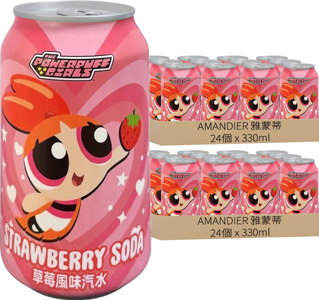 AMANDIER 雅蒙蒂 The Powerpuff Girls 草莓風味汽水 款式隨機, 48個, 330ml