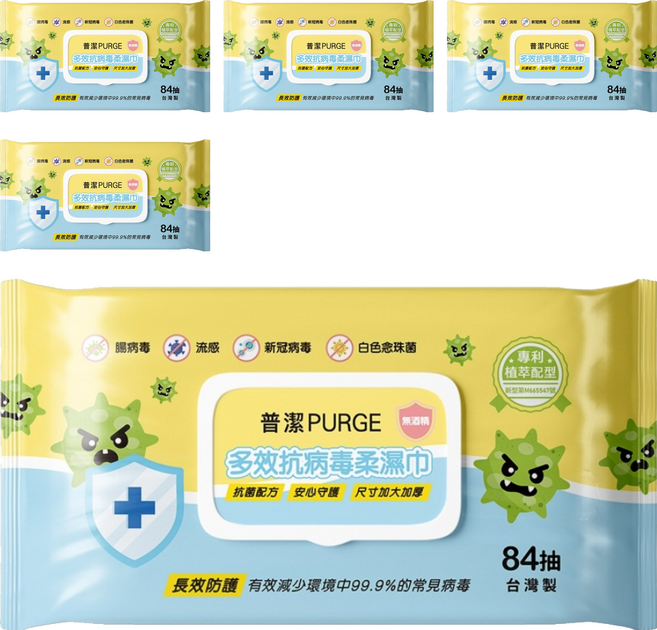PURGE 普潔 多效抗病毒柔濕巾, 3g, 84張, 5包