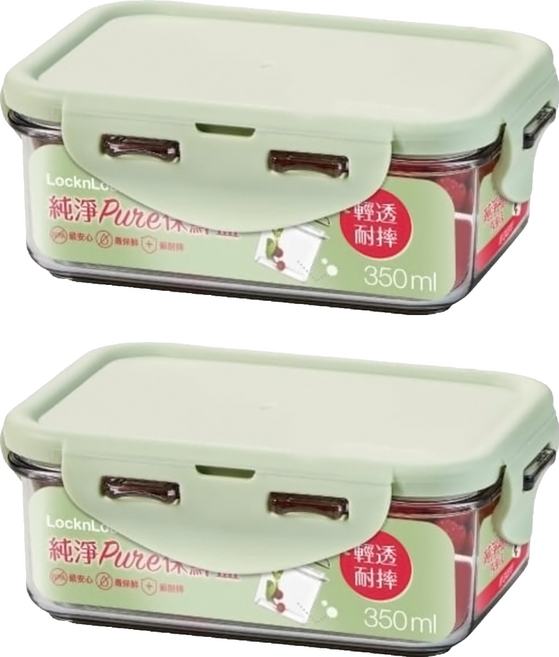 LocknLock 樂扣樂扣 純淨PURE保鮮盒 長方款 350ml, 容器 + 蓋子, 2個