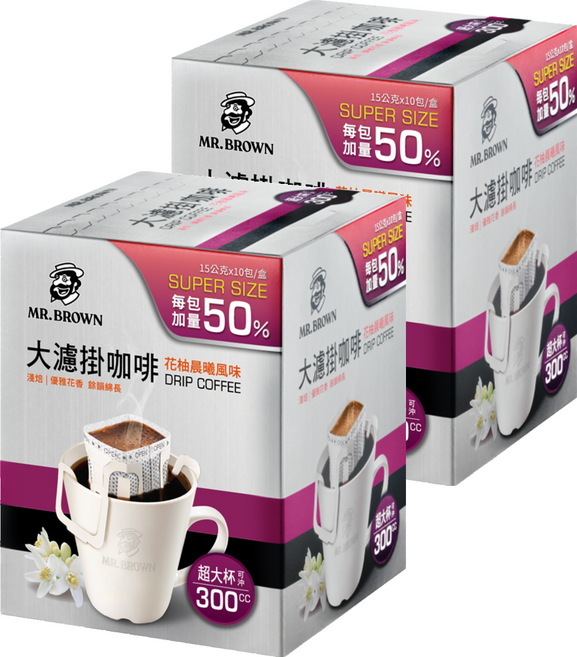金車 MR.BROWN 伯朗咖啡 大濾掛咖啡 花柚晨曦風味, 15g, 2盒, 10包