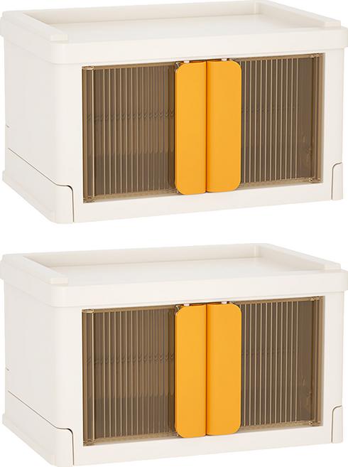 BangJiaShi 幫家適 免安裝可堆疊 桌上迷你雙開折疊收納盒 ins 雜物收納盒, 橙色, 2個