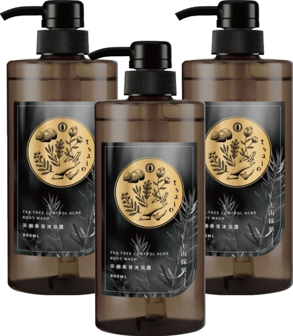 tsaio 上山採藥 茶樹美背沐浴露, 3瓶, 600ml