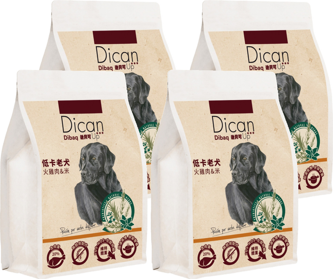Dibaq Dican Up 烘培益生 犬糧 低卡/老犬 火雞肉 + 米, 玉米 + 火雞肉, 4個, 1kg