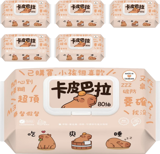 Smart Wipes 卡皮巴拉 EDI 超純水柔濕巾, 1入, 6包
