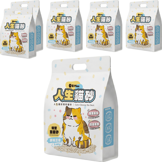 朕 Plus 人生貓砂 條型豆腐砂 隱血測試 + 茶多酚益生菌除臭, 2.4kg, 6袋, 原味豆香
