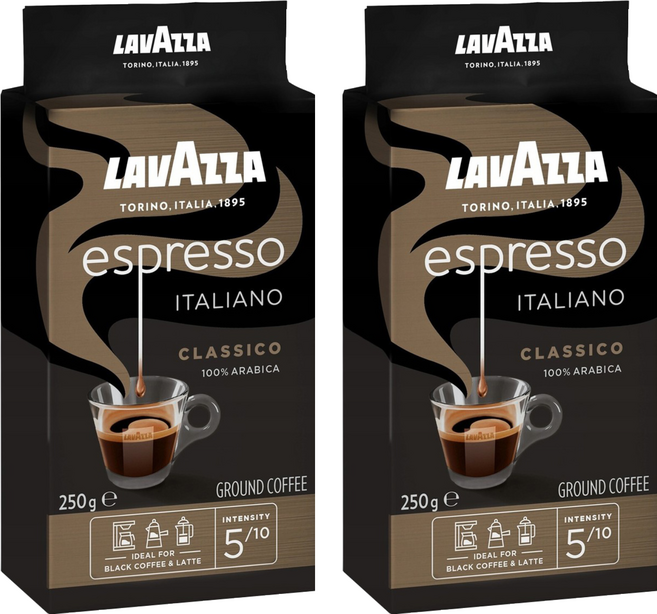 LAVAZZA 義大利經典濃縮咖啡粉, 250g, 2個, 摩卡壺,滴濾式咖啡機,法壓壺（中細研磨）