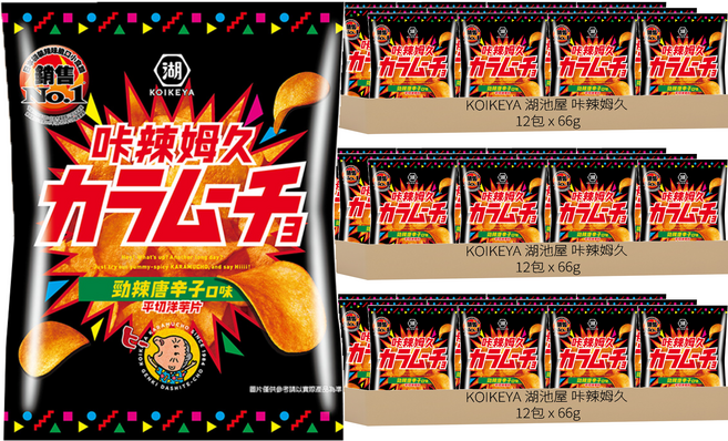 KOIKEYA 湖池屋 咔辣姆久 平切洋芋片 勁辣唐辛子, 66g, 36包