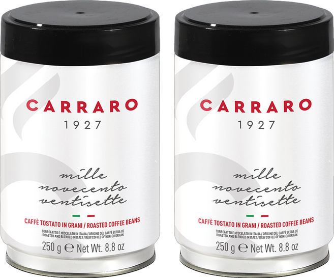 CARRARO 義大利 1927專業義式罐裝咖啡豆 中焙 100%阿拉比卡, 250g, 2個, 全豆咖啡（未研磨）