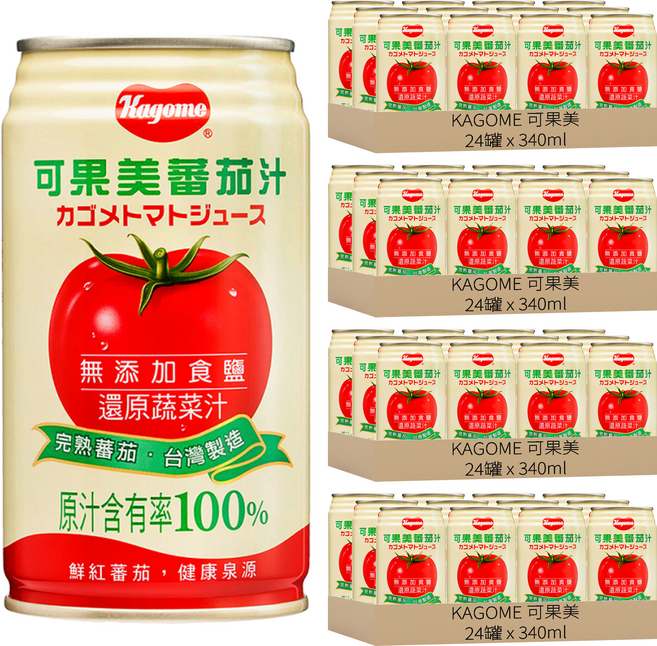 KAGOME 可果美 100%蕃茄汁 無添加食鹽, 340ml, 96罐