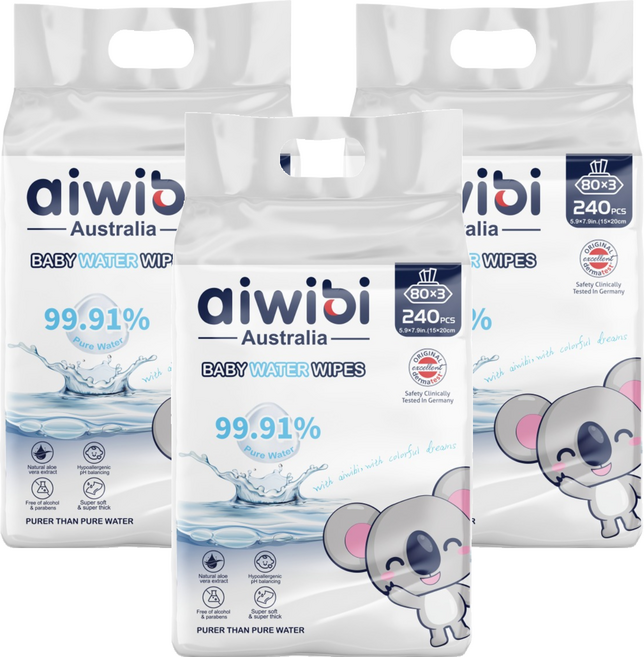 aiwibi 愛薇彼 EDI厚型純水嬰兒濕紙巾 80張, 240張, 3袋