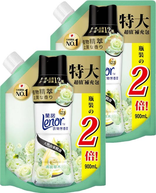 Lenor 蘭諾 衣物芳香豆 清晨草木 補充包, 2個, 900ml
