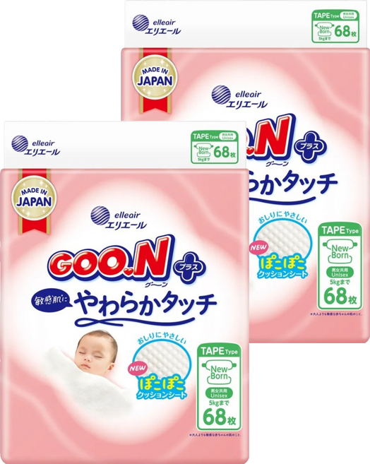 GOO.N 大王 日本境內版 SJ柔觸肌系列 黏貼型尿布 5kg以下, 136片, NB