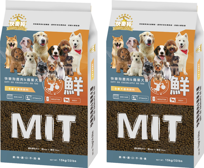 HAPPY-DOG 快樂狗 全齡犬 鹿肉&蘋果犬糧狗飼料, 15kg, 2個, 鹿肉