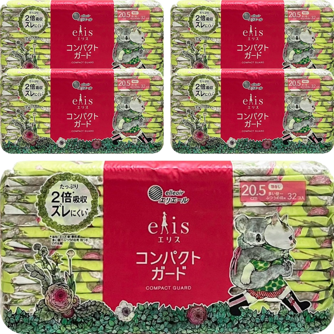 elleair 艾黎艾爾 elis 愛麗思 無蝶翼型衛生棉 20.5cm, 5套, 32片, 日用
