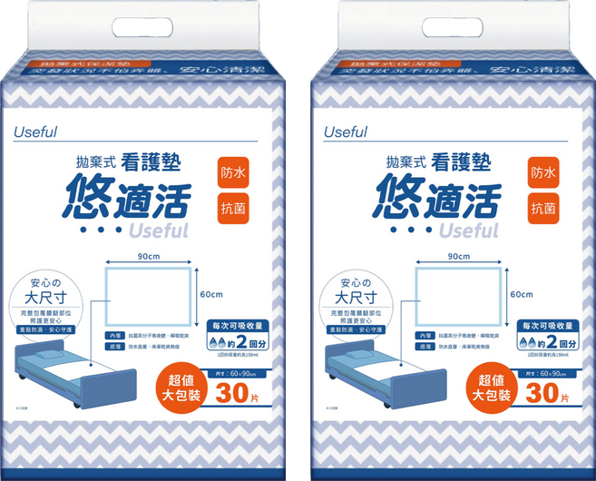 RelaCare 悠適活 拋棄式護理保潔墊, 90 x 60cm, 2套, 30片