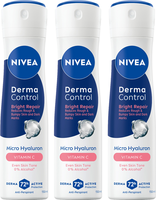 NIVEA 妮維雅 台灣公司貨 玻尿酸養膚嫩白止汗噴霧, 3個, 150ml