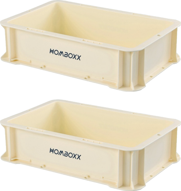 HOMBOXX 粗曠風可疊加耐重收納箱 不含蓋, 奶油白, 2個