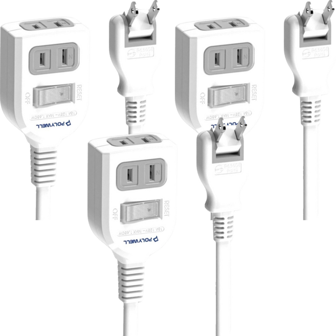 POLYWELL 寶利威爾 電源延長線 帶開關 2P1切 2孔 PW15-T05-A039 6尺, 白色, 3個, 180cm