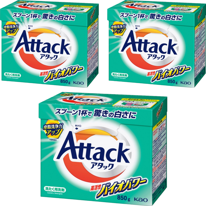 Attack 一匙靈 高活性生物濃縮酵素洗衣粉, 850g, 3個