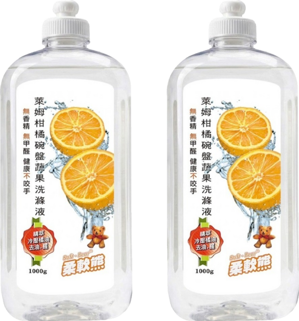 Soft Bear 柔軟熊 萊姆柑橘碗盤蔬果洗潔液, 1kg, 2個