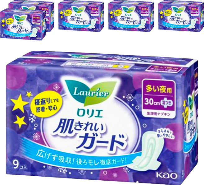 Laurier 蕾妮亞 親膚柔護衛生棉 30cm, 6個, 9片, 夜用