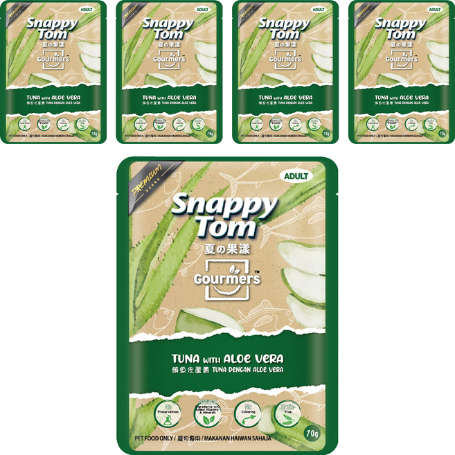 Snappy Tom 幸福貓 夏的果漾 無穀貓餐包, 70g, 5個, 鮪魚+蘆薈