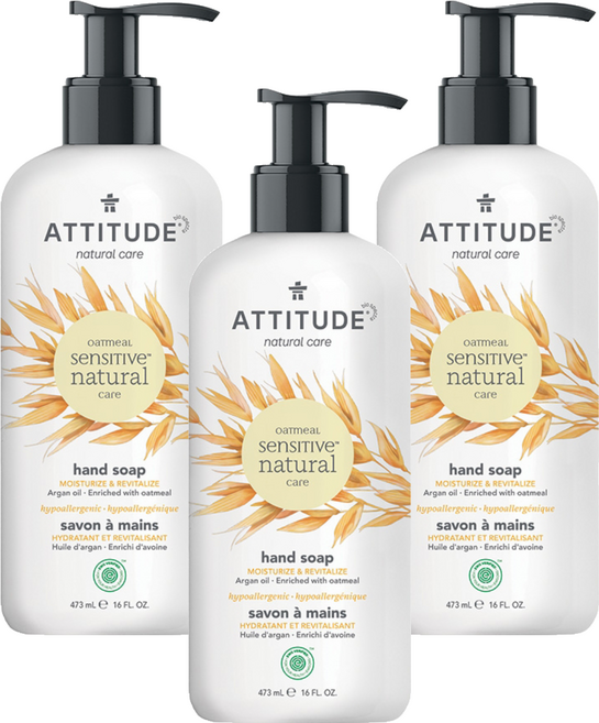 ATTITUDE 艾特優 敏感肌膚洗手乳 摩洛哥堅果油, 473ml, 3瓶