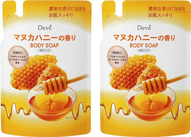 KUMANO 熊野油脂 DEVE DOVE 麥盧卡蜂蜜保濕沐浴乳補充包, 2個, 350ml