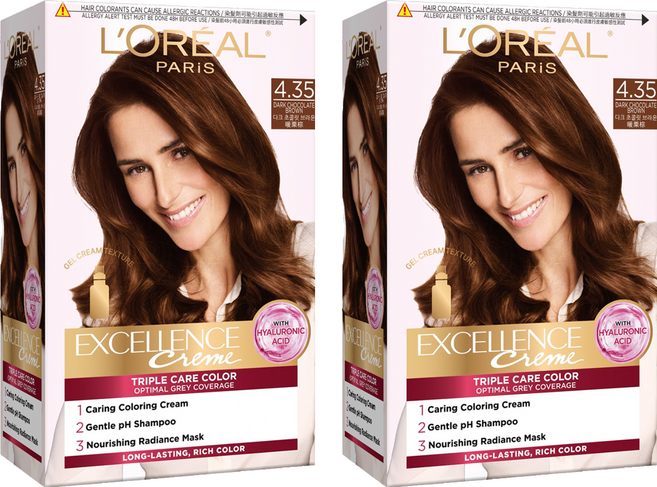 L'OREAL PARiS 巴黎萊雅 優媚霜三重護髮染髮霜 4.35, 暖栗棕色, 2個