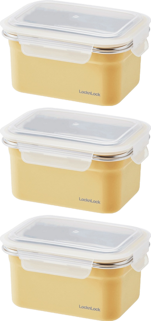 LocknLock 樂扣樂扣 粉彩不鏽鋼保鮮盒 黃色 1L, 3個