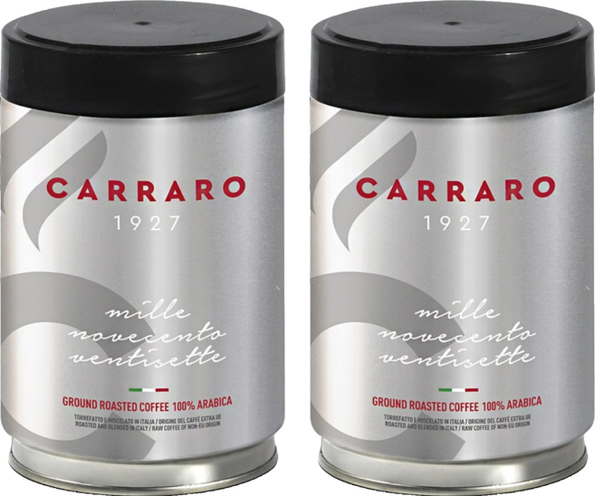 CARRARO 義大利 1927專業義式罐裝研磨咖啡粉 中焙 酸度低, 250g, 2個, 滴濾式咖啡機（中研磨）