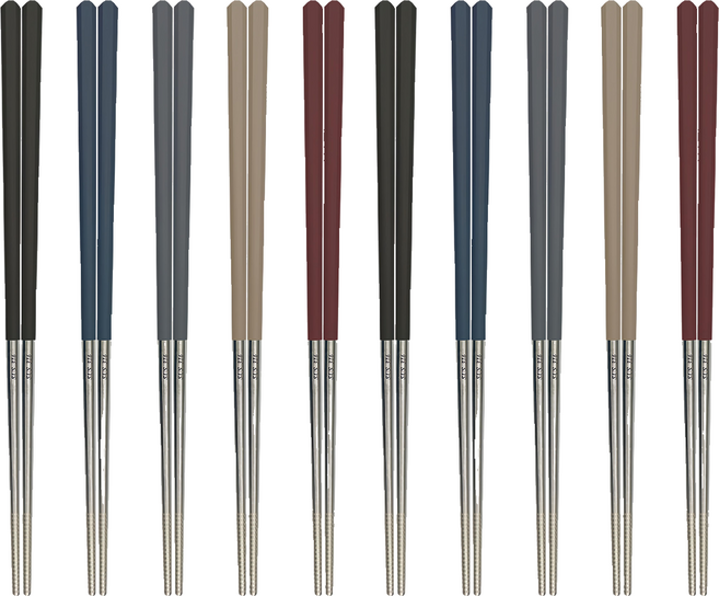 CLARE 316六角鋼筷 5雙, 5雙筷子, 黑色 + 黛藍色 + 深灰色 + 奶茶色 + 深紅色, 2組