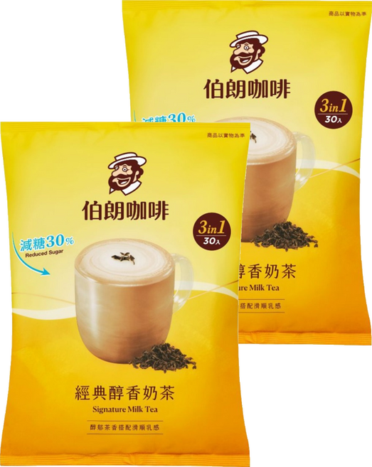 金車 MR.BROWN 伯朗咖啡 經典醇香減糖奶茶三合一, 17g, 2套, 30個裝