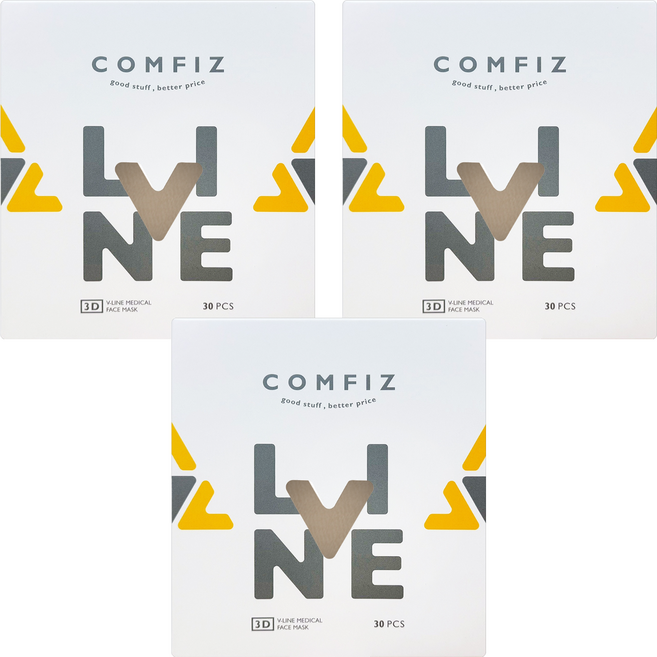 Comfiz 康菲 成人立體V型醫療口罩, 焦糖奶茶, 3套, 30片