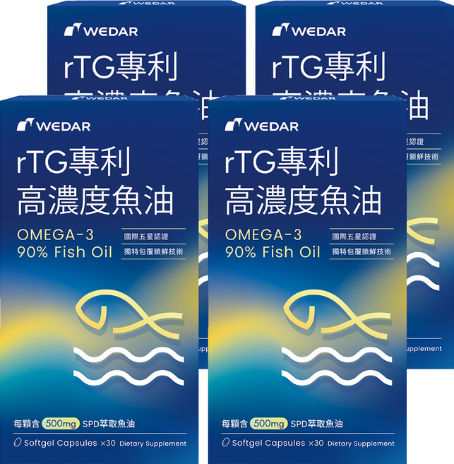 WEDAR 薇達 rTG專利高濃度魚油 500mg, 30顆, 4盒
