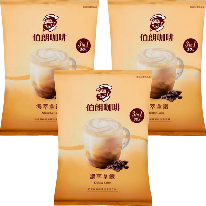 金車 MR.BROWN 伯朗咖啡 濃萃拿鐵三合一, 17.5g, 3套, 30個裝