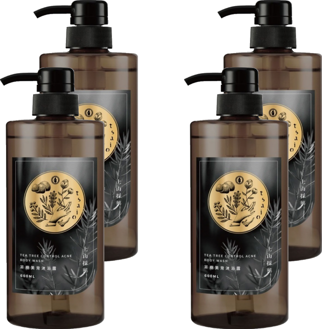 tsaio 上山採藥 茶樹美背沐浴露, 4瓶, 600ml