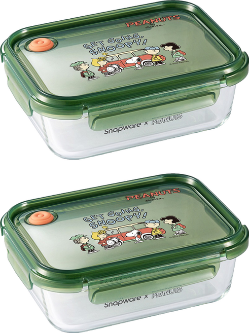 Corelle Brands 康寧餐具 Snapware SNOOPY 耐熱玻璃保鮮盒 1090ml, 保鮮盒 + 蓋子, 2個