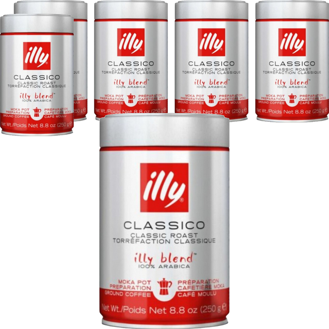 illy 意利 中焙咖啡豆-摩卡壺專用粉, 6罐, 250g, 摩卡鍋