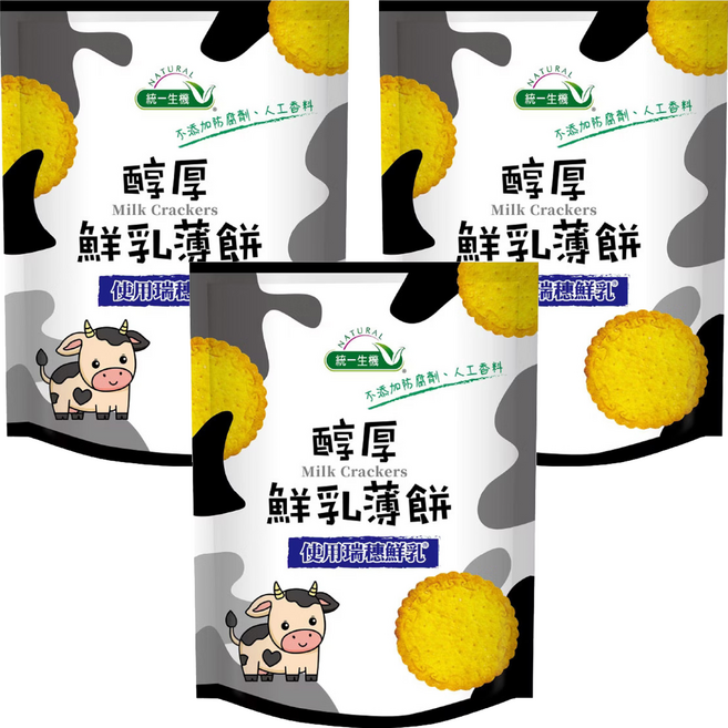 統一生機 醇厚鮮乳薄餅, 100g, 3個